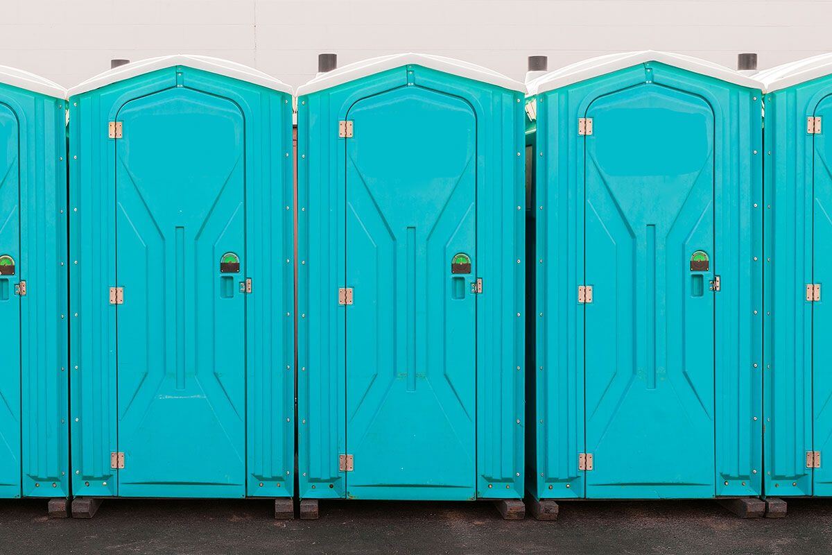 Industrial portable restroom units at a plant in Taylorville, Illinois