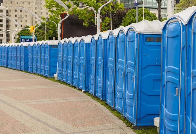 Seasonal porta potty units set up at a Taylorville, Illinois venue