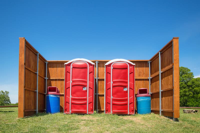 Short-term porta potty units staged for delivery in Taylorville, Illinois